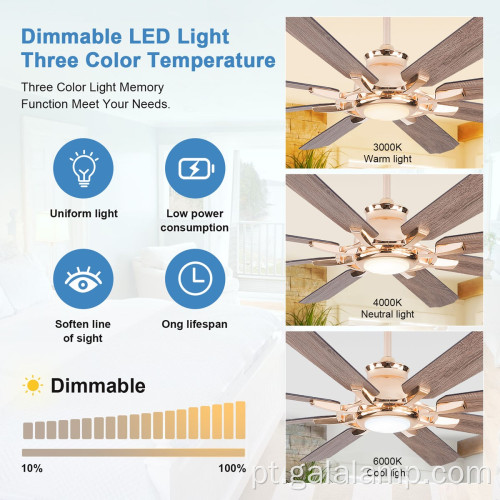 Ventilador de teto luxuoso de 60 polegadas com luz